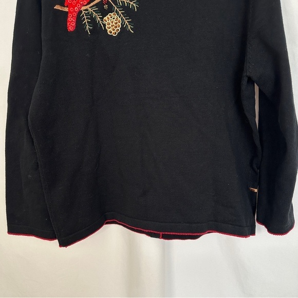 Terrazo Cardigan Sweater Size Large Holiday Cardinal Embroidered Beaded Bird - Picture 11 of 13